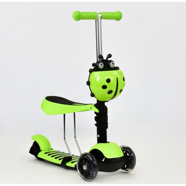 Триколісний самокат Best Scooter А 24670 - 1050 Божа корівка 3в1. З сидінням і кошиком. світяться колеса