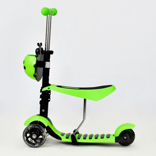 Триколісний самокат Best Scooter А 24670 - 1050 Божа корівка 3в1. З сидінням і кошиком. світяться колеса