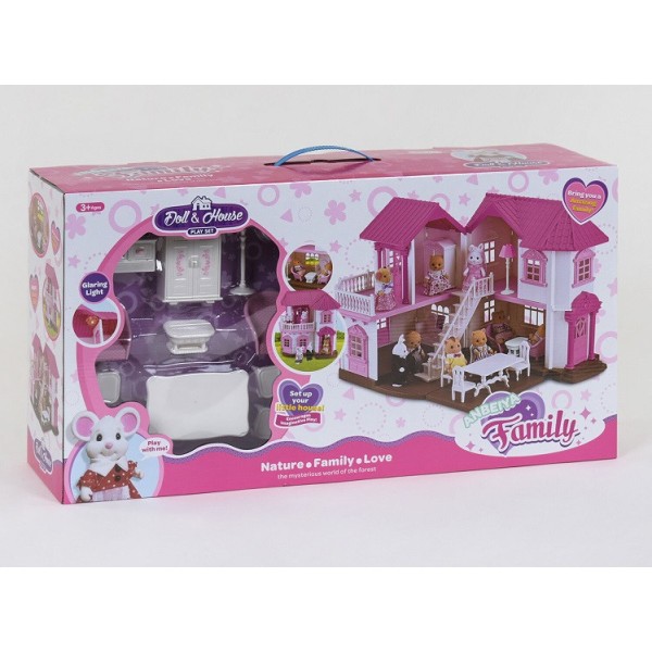 Домик Happy Family для флоксовых животных 1805 мебель, подсветка (аналог Sylvanian Families)