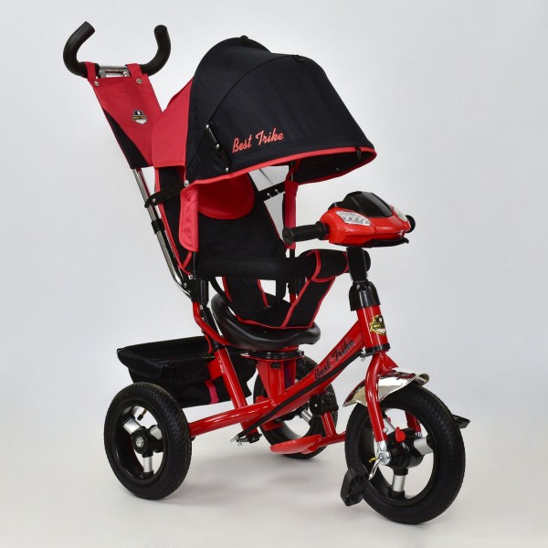 Детский трехколесный велосипед Best Trike 7700 B-6340 поворотное сиденье, надувные колеса, фара, красный