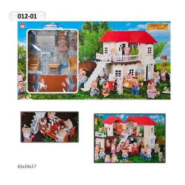 Домик Happy Family 012-01 мебель, 2 фигурки флоксовых животных, подсветка (аналог Sylvanian Families)