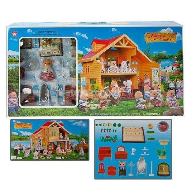 Домик с флоксовыми животными Happy Family 012-03 Загородный Домик (аналог Sylvanian Families)