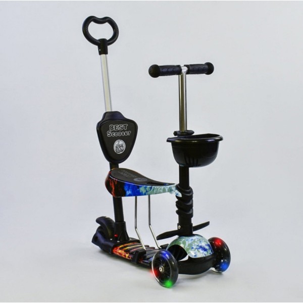 Самокат з сидінням ручкою 5 в 1 Best Scooter 57030 Колеса світяться. З кошиком
