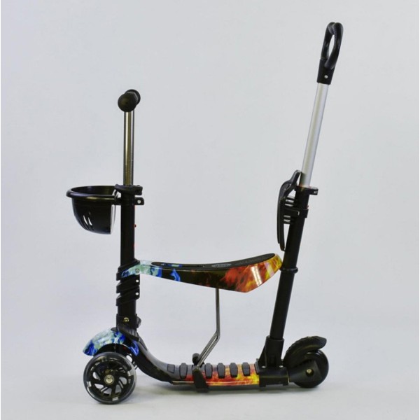 Самокат з сидінням ручкою 5 в 1 Best Scooter 57030 Колеса світяться. З кошиком