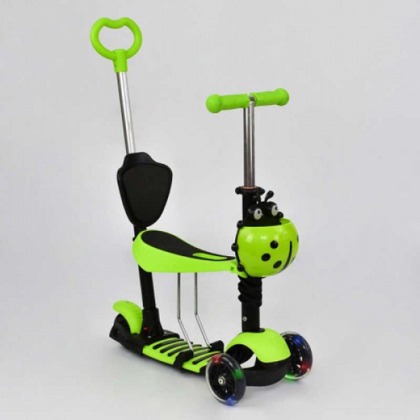 Триколісний самокат Best Scooter А 24678 - 3050 Божа корівка 5в1. З сидінням і кошиком. світяться колеса