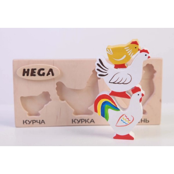 Набор фигурок-вкладышей HEGA 128 куры, дерево, 3 шт