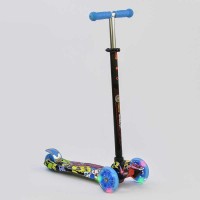 Самокат четырехколесный Scooter Maxi Print Голубой 1392 Светящиеся колеса. Усиленная платформа.