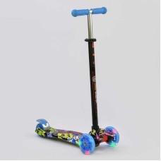 Самокат четырехколесный Scooter Maxi Print Голубой 1392 Светящиеся колеса. Усиленная платформа.