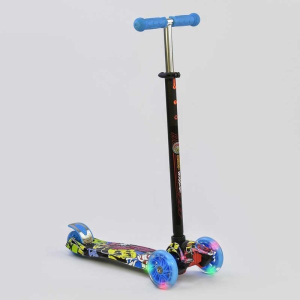 Самокат четырехколесный Scooter Maxi Print Голубой 1392 Светящиеся колеса. Усиленная платформа.