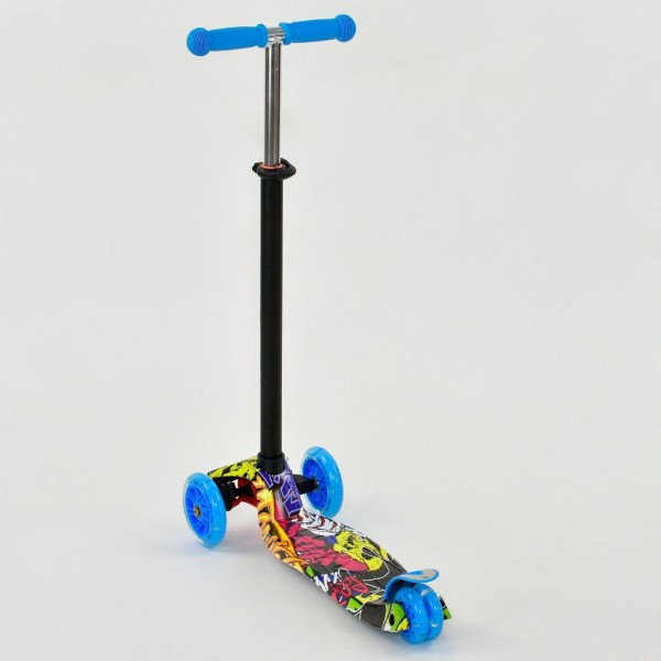 Самокат четырехколесный Scooter Maxi Print Голубой 1392 Светящиеся колеса. Усиленная платформа.