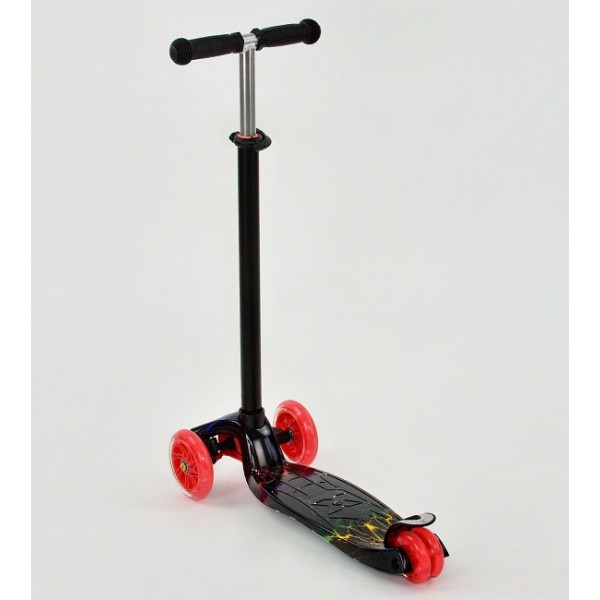 Самокат четырехколесный Scooter Maxi Print 1308 Красный. Колеса светятся