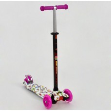 Детский трехколесный самокат Scooter Maxi Print Розовый с бабочками. Колеса светятся