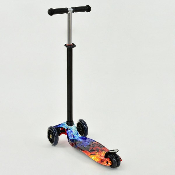 Детский трехколесный самокат Scooter Maxi Print Огонь + Лед. Колеса светятся