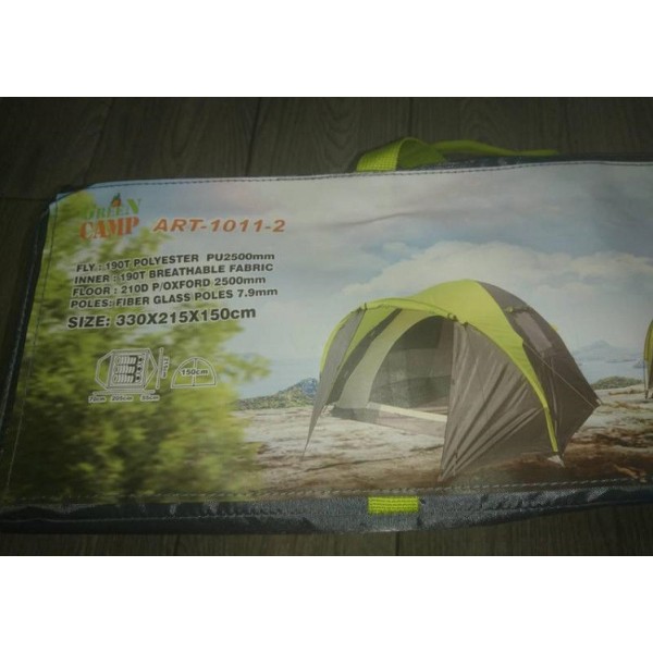 Палатка Green Camp 1011-2. 3-х местная. 2-х слойная. 2 входа. Тамбур