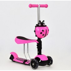 Трехколесный самокат Best Scooter А 24666 - 1010 Божья коровка 3в1. С сиденьем и корзинкой. Светящиеся колеса