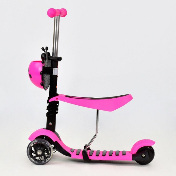 Трехколесный самокат Best Scooter А 24666 - 1010 Божья коровка 3в1. С сиденьем и корзинкой. Светящиеся колеса