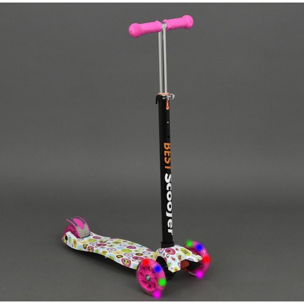Детский трехколесный самокат Scooter Maxi Print 1400. Колеса светятся.