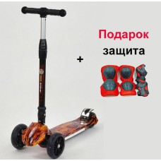 Детский трехколесный самокат ОГОНЬ. Складной руль.Колеса светятся. Scooter Print 24720