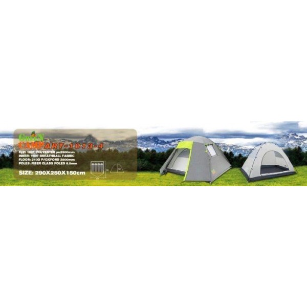 Туристическая палатка Green Camp 1013-4 Тамбур. 4-х местная. 2-х слойная