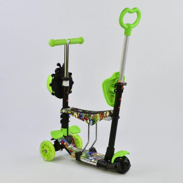 Самокат з сидінням і з ручкою Best Scooter 5в1 59050 Платформа і колеса святяться. Божа корівка