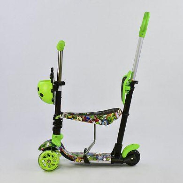 Самокат з сидінням і з ручкою Best Scooter 5в1 59050 Платформа і колеса святяться. Божа корівка