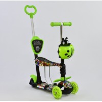 Самокат с сиденьем и с ручкой Best Scooter 5в1 59050 Платформа и колеса святятся. Божья коровка