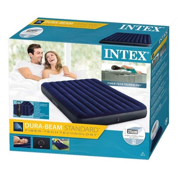 Матрас надувной 152х203х25 см. Велюровый Intex 64765 двухместный c насосом и подушками