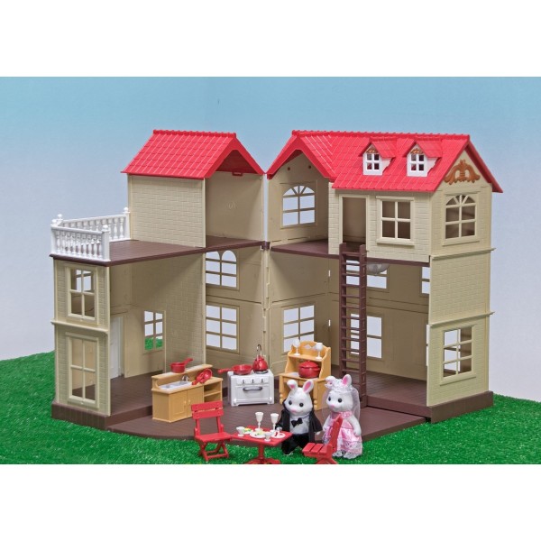 Большой домик с флоксовыми животными Happy Family 012-10 со светом (аналог Sylvanian Families)
