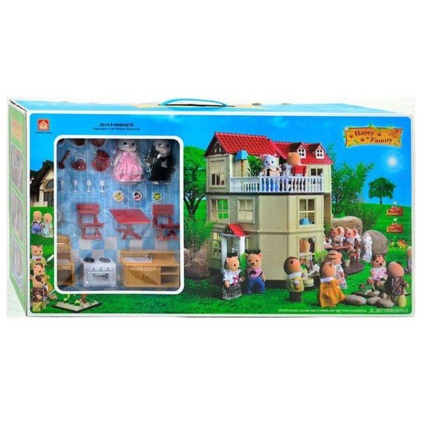 Большой домик с флоксовыми животными Happy Family 012-10 со светом (аналог Sylvanian Families)