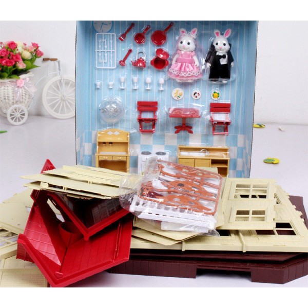 Большой домик с флоксовыми животными Happy Family 012-10 со светом (аналог Sylvanian Families)