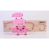 Набор фигурок-вкладышей HEGA 129 cвиньи, дерево, 3 шт