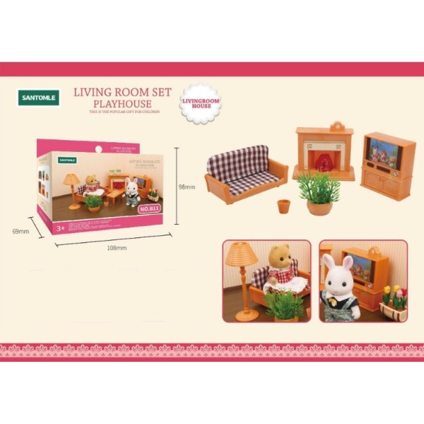 Мебель для флоксовых животных B11 Гостиная с камином (аналог Sylvanian Families)