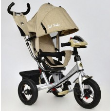 Детский трехколесный велосипед Best Trike 7700 B-5780 поворотное сиденье, надувные колеса, фара, бежевый лён