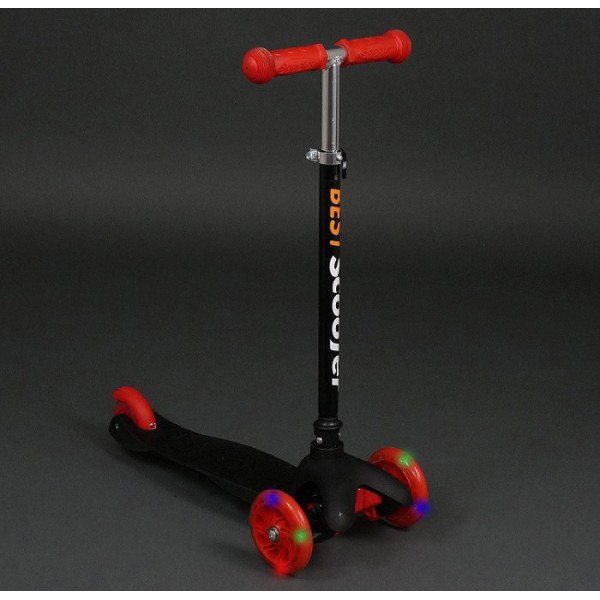 Трехколесный самокат Best Scooter Mini 466-112 Черный. Колеса светятся. Нагрузка до 50 кг