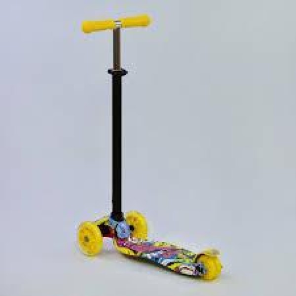 Самокат четырехколесный Scooter Maxi Print Желтый 1394 Светящиеся колеса. Усиленная платформа.