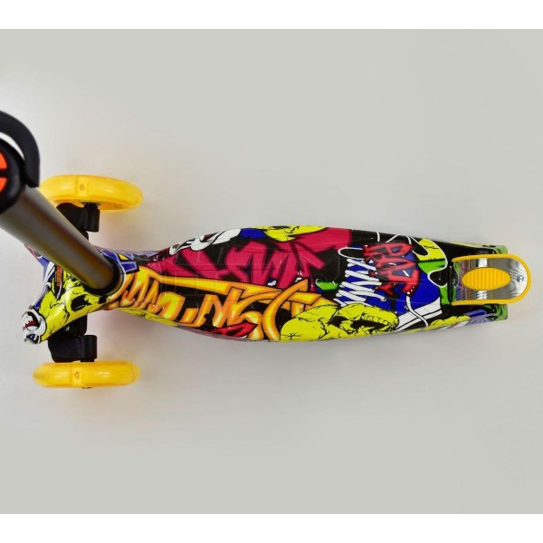 Самокат четырехколесный Scooter Maxi Print Желтый 1394 Светящиеся колеса. Усиленная платформа.