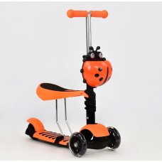 Трехколесный самокат Best Scooter А 24673 - 1080 Божья коровка 3в1. С сиденьем и корзинкой. Светящиеся колеса