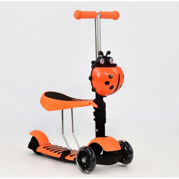 Трехколесный самокат Best Scooter А 24673 - 1080 Божья коровка 3в1. С сиденьем и корзинкой. Светящиеся колеса