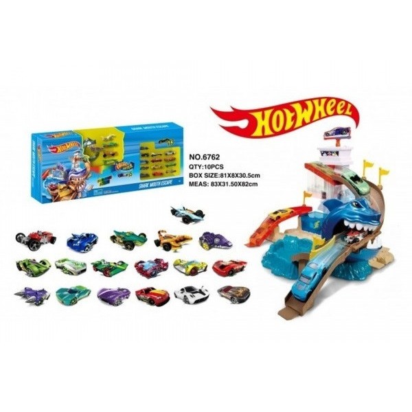 Трек Охота на Акулу Hot Wheel 6762 Акула 18 машинок, 5 меняют цвет