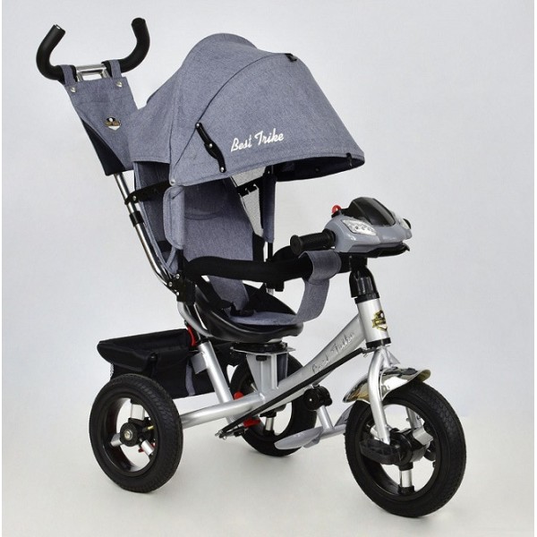 Детский трехколесный велосипед Best Trike 7700 B-5340 поворотное сиденье, надувные колеса, фара, серый лён