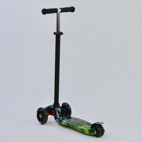 Детский трехколесный самокат Scooter Maxi Print Зеленый 1317 Светящиеся колеса