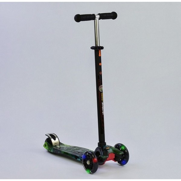 Детский трехколесный самокат Scooter Maxi Print Зеленый 1317 Светящиеся колеса