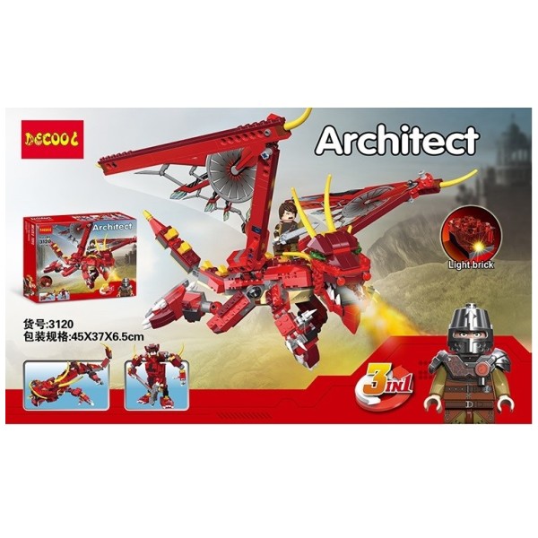 Конструктор Decool Architect 3 в 1 Красный дракон 3120, 486 дет.